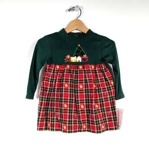 Vintage Bonnie Baby Dress Girls Size 24m Green Christmas Onesie